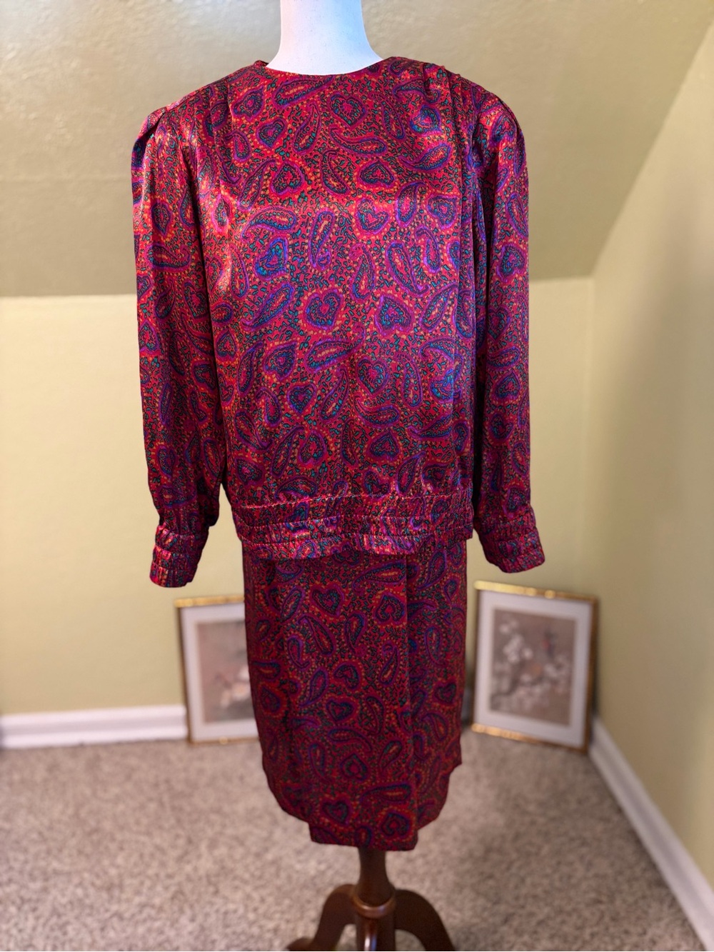 Vintage 1980’s Argenti Blouses 2-Piece Paisley Skirt & Top Set Size Mix Match